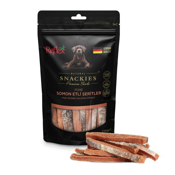 somon füme Reflex Snackies Premium Füme Somon Etli Şeritler 170gr - Görsel 1