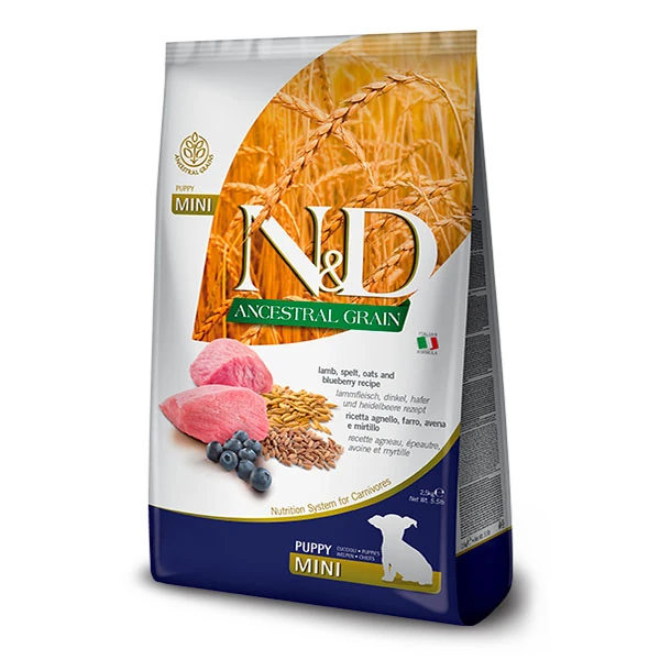 ND222 ND Düşük Tahıllı Kuzu Etli ve Yaban Mersinli Küçük Irk Yavru Köpek Maması 2,5 Kg - Görsel 1
