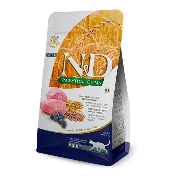 8010276021564-1 ND Ancestral Grain Kuzu Etli ve Yaban Mersinli Düşük Tahıllı Yetişkin Kedi Maması 10Kg - Görsel 1