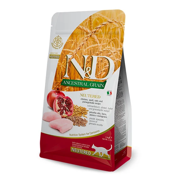 8010276030481-1 ND Düşük Tahıllı Tavuk Etli ve Narlı Kısırlaştırılmış Yetişkin Kedi Maması 1.5 Kg - Görsel 1